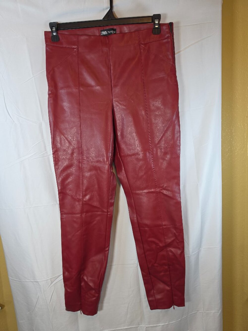 ZARA Red Faux Leather High Rise Leggings Pants Size XL